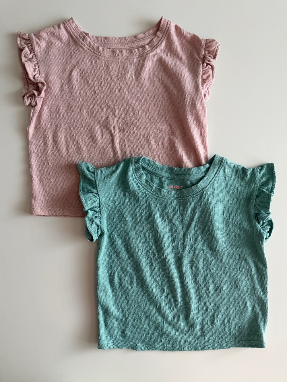 Cat & Jack Girls 3T Ruffle Sleeve Tees - Pink & Teal Summer Bundle GUC